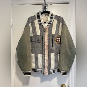 VTG Y2K Patchwork Denim Japanese-style varsity streetwear bomber Quilted Jacket.